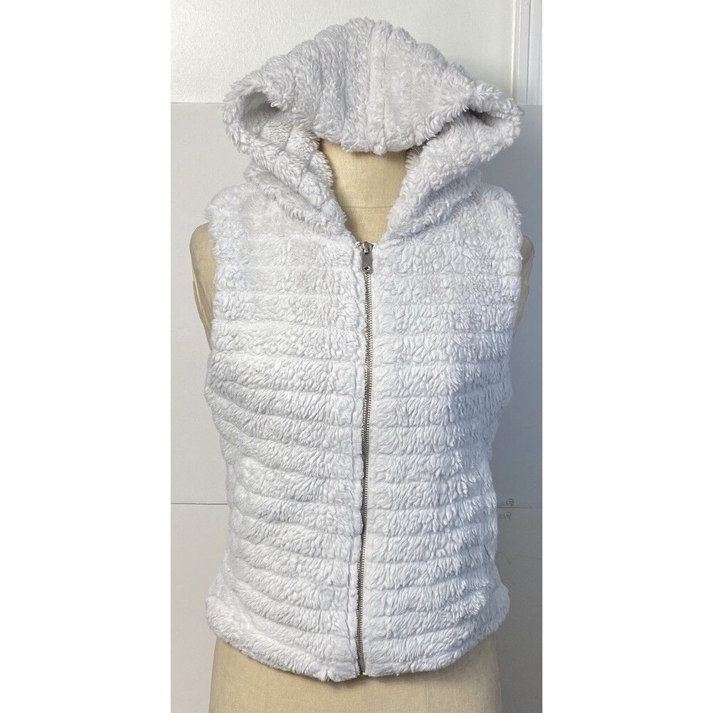 Love Tree Faux Fur Teddy Bear Hooded Vest Womens Size S White Full Zip